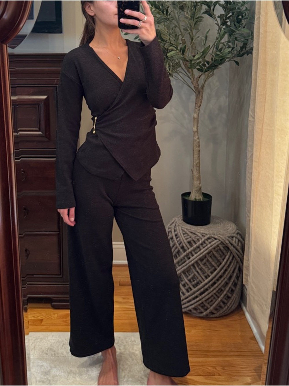 ZARA MATCHING SET! Size small Black Knit Wrap Top and Wide Leg Pants Set